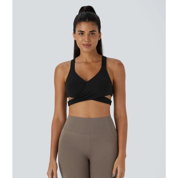 Halara Low Support Crossover Hem Cut Out Racerback Yoga Pilates Sports Bra Blk S - Picture 3 of 7